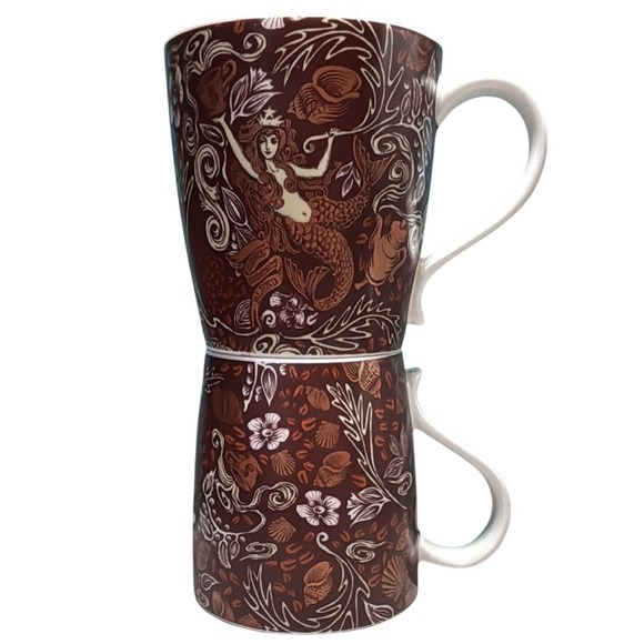 Starbucks Other - Starbucks Coffee Mugs 2 Brown 12oz 2009 Anniversary Blend Siren‎ Bone China